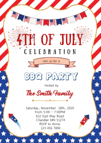 4th of july theme invitation A6 template