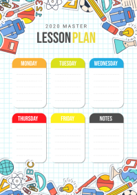 Colorful School Lesson Plan with Illustration A4 template