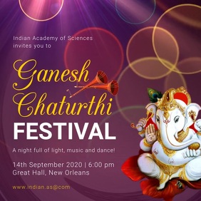 Purple Ganesh Chaturthi Invitation Instagram Square (1:1) template
